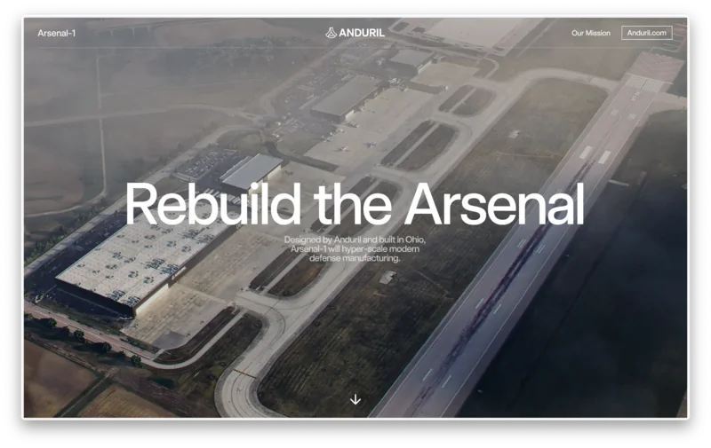 Arsenal-1 website shown over an aerial view of the factory