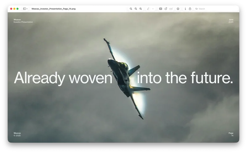 Weavax presentation showing an aircraft in flight