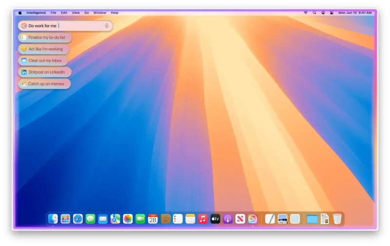 Apple Intelligence concept displayed on a colorful desktop screen