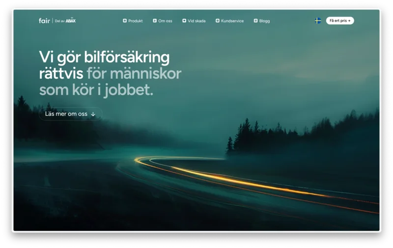 Fair car insurance website over a misty road at dusk