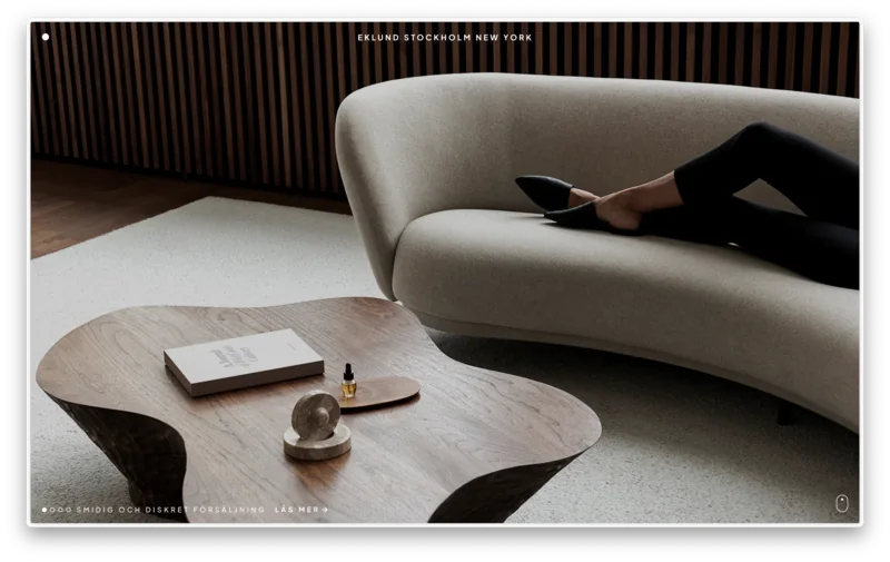 Eklund Stockholm New York website showing a furnished interior
