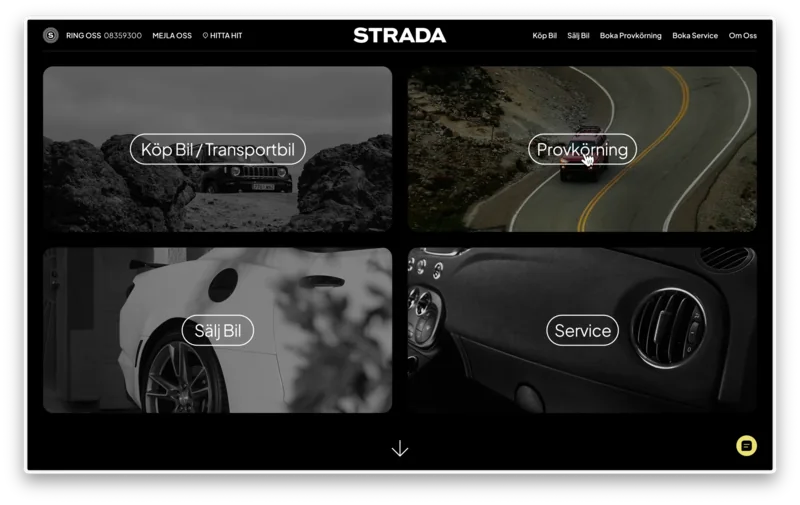 Strada automotive website with four image panels