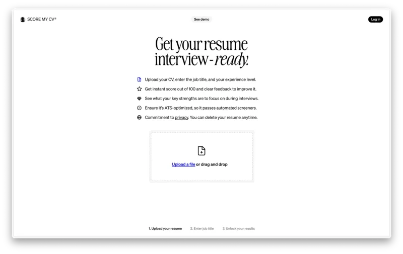 Score My CV website with a resume upload interface
