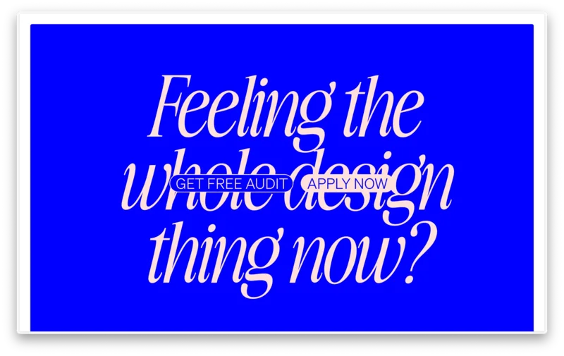 Free audit website concept with cream typography over an electric blue field